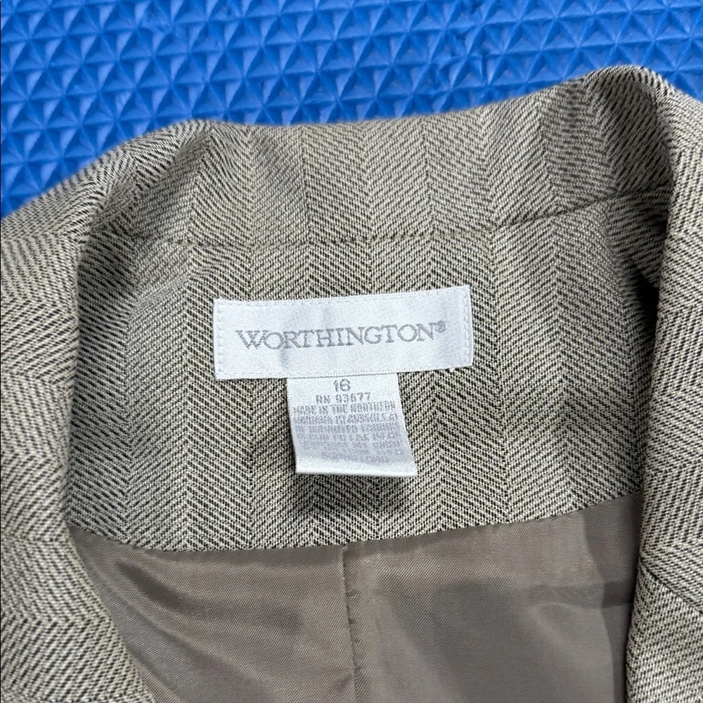 Worthington Sand Herringbone Pinstripe Blazer and Skirt Suit NWT - Picture 2 of 16